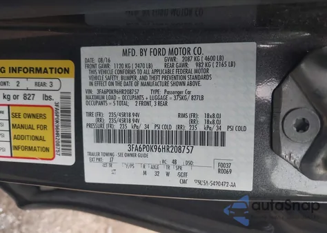 2017 Ford Fusion Titanium из США, поврежденный, VIN 3FA6P0K96HR208757